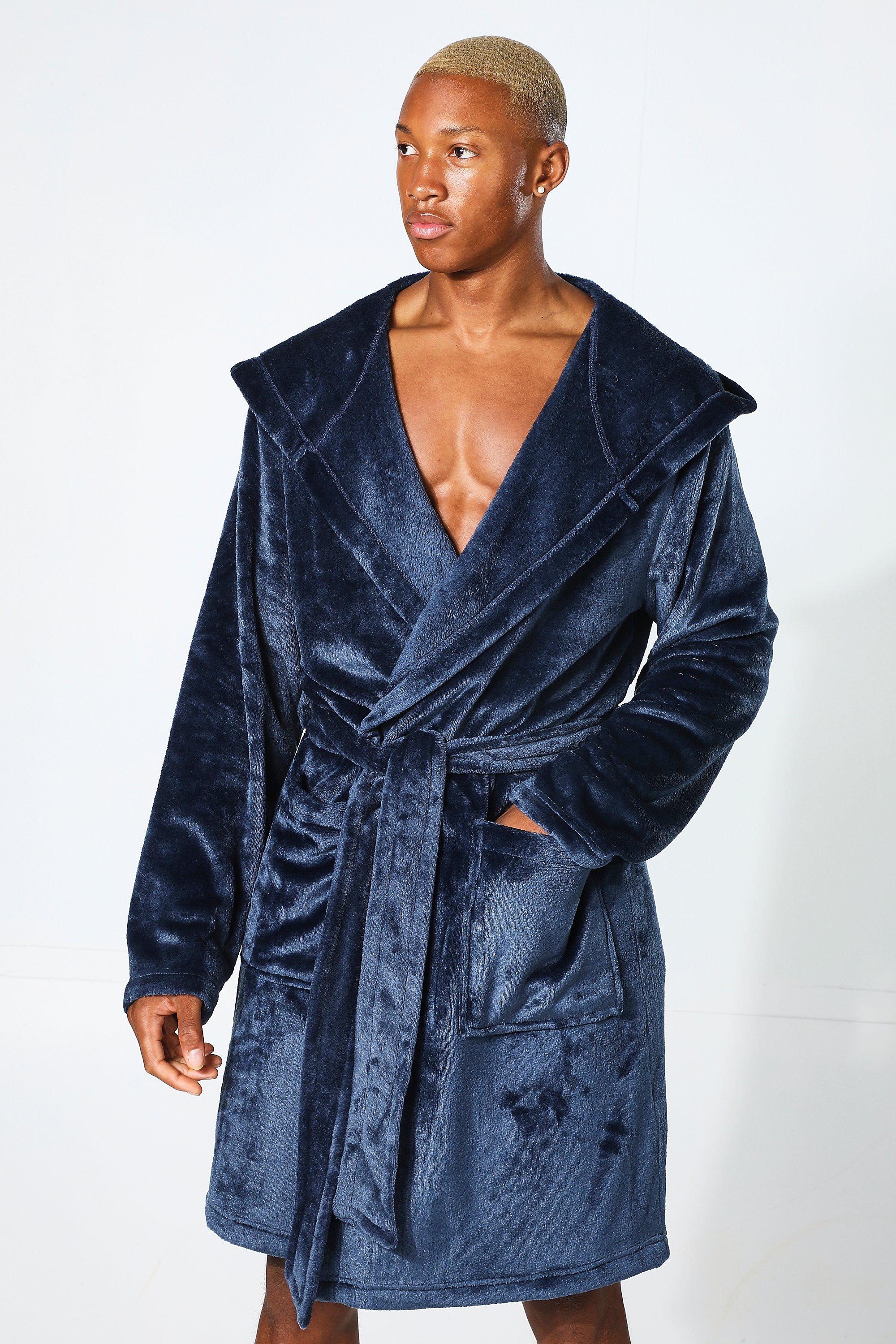 Fluffy dressing gown with best sale hood mens