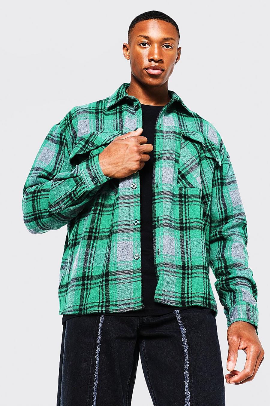 Green Long Sleeve Boxy Flannel Overshirt image number 1