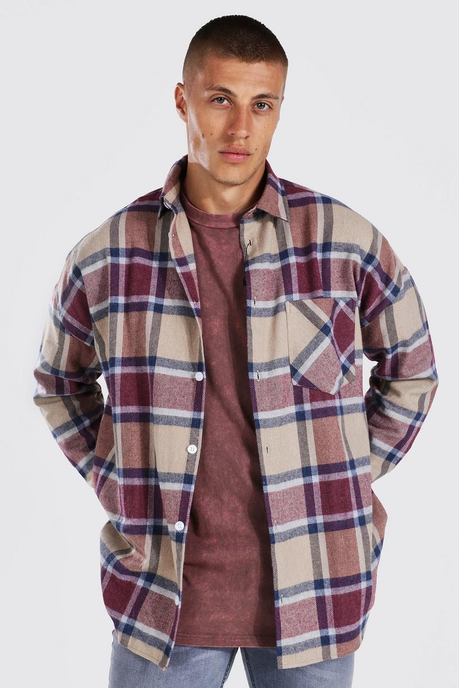 Beige Oversized Heavy Weight Check Overshirt image number 1