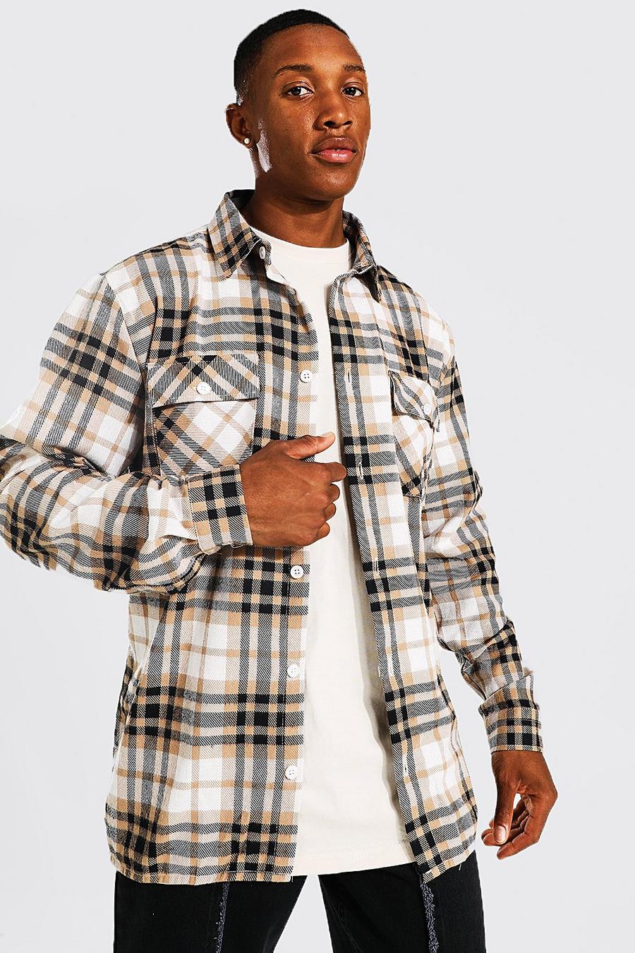 Taupe Long Sleeve Check Overshirt image number 1