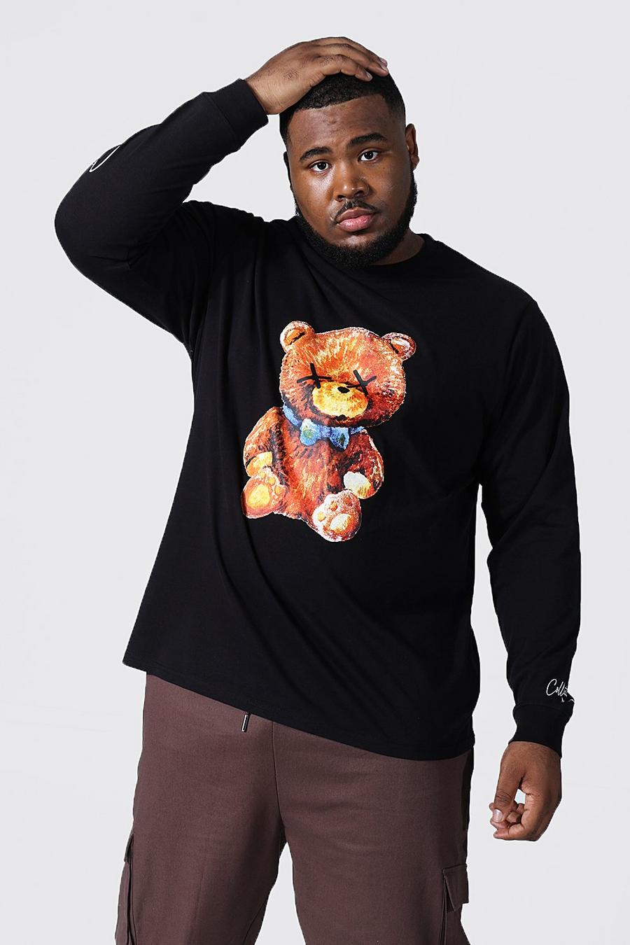 Black Plus Long Sleeve Teddy Collection Print Tee image number 1