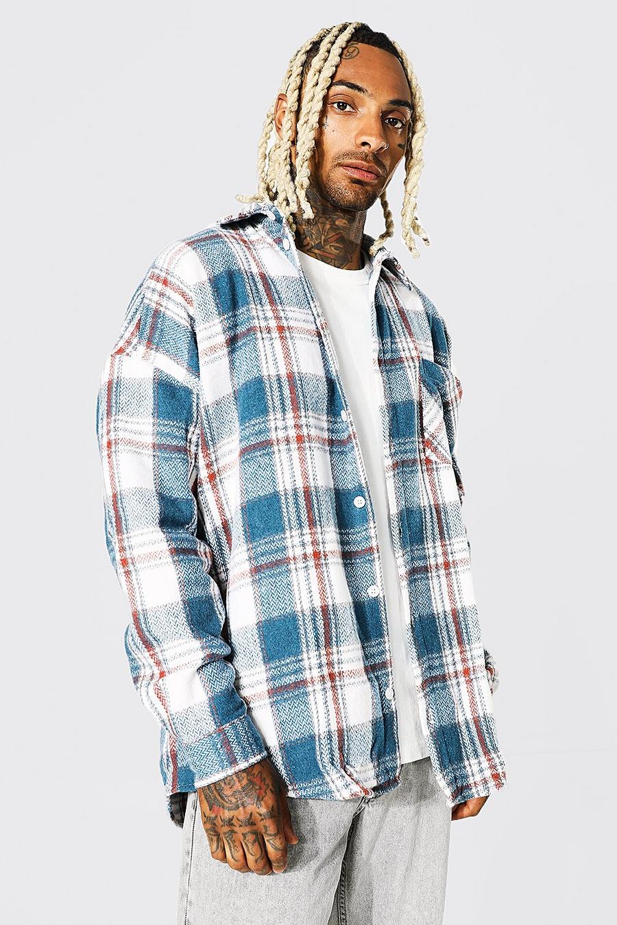 Cobalt blue Oversized Heavy Weight Check Overshirt image number 1