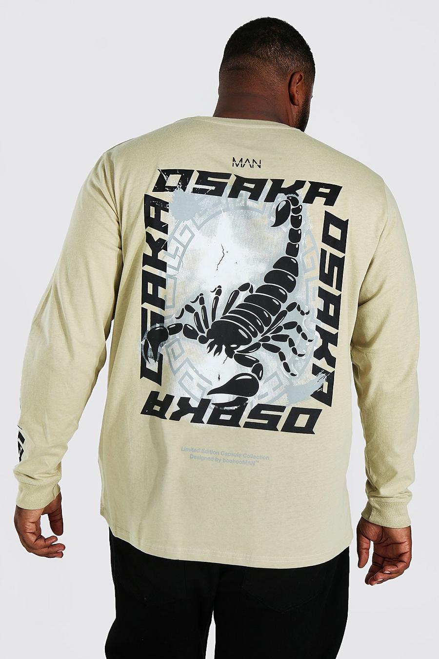 Plus langärmliges T-Shirt mit Skorpion-Print, Sand beige image number 1