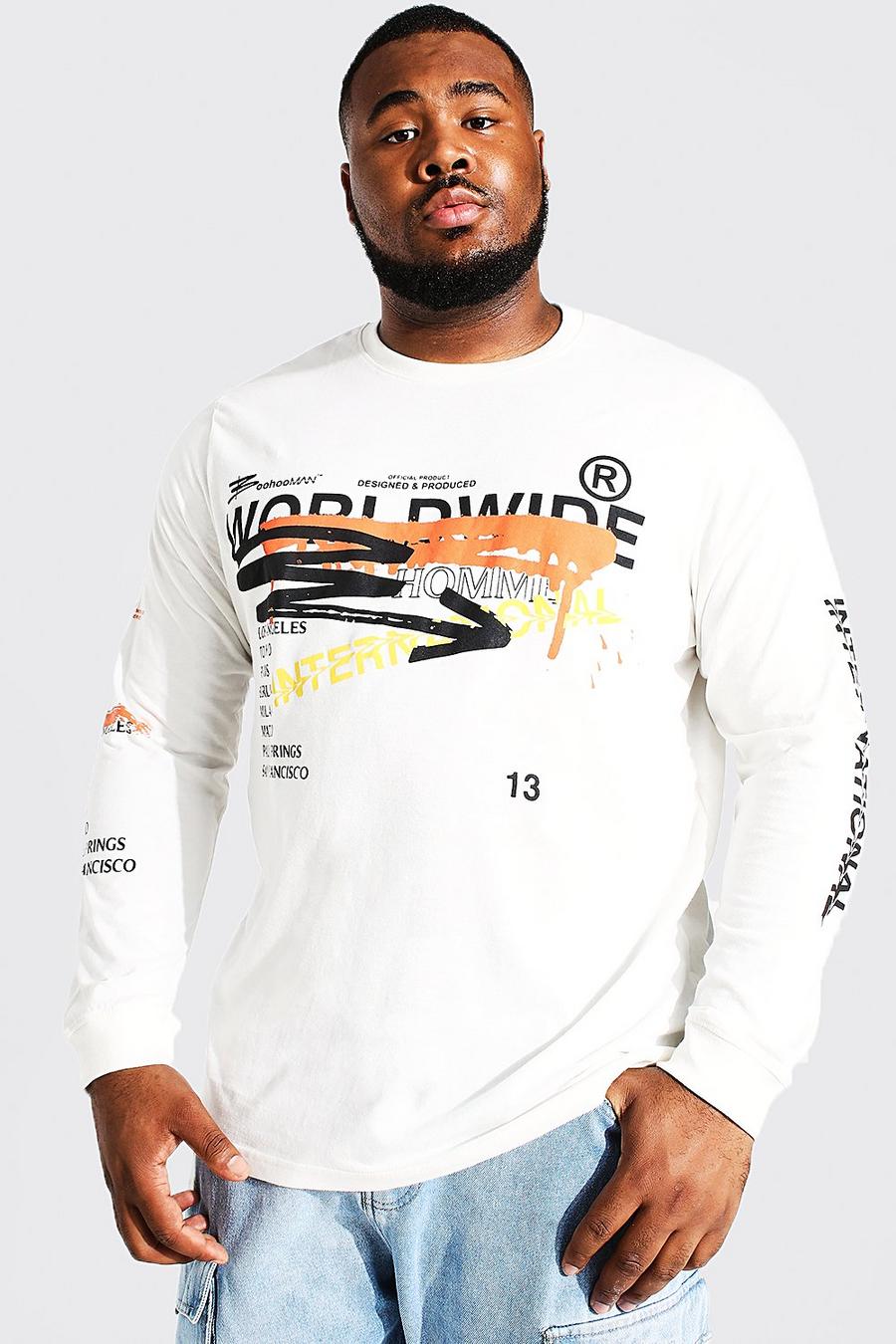 Ecru Plus - Worldwide Långärmad t-shirt med graffititryck image number 1