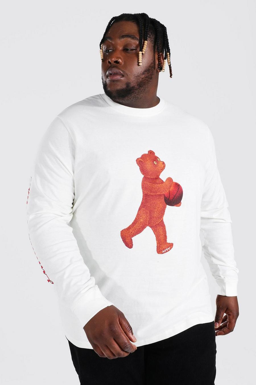 Plus langärmliges Basketball-T-Shirt mit Teddy-Print, Ecru white image number 1