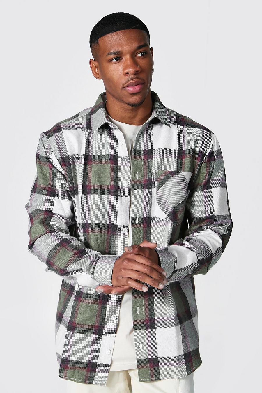 Khaki Long Sleeve Flannel Overshirt image number 1