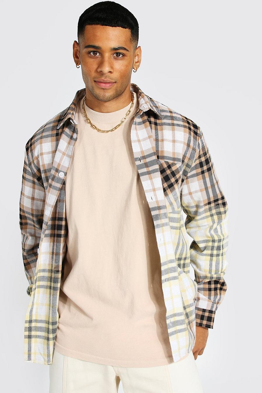 Taupe Rutig skjortjacka med blekt effekt image number 1