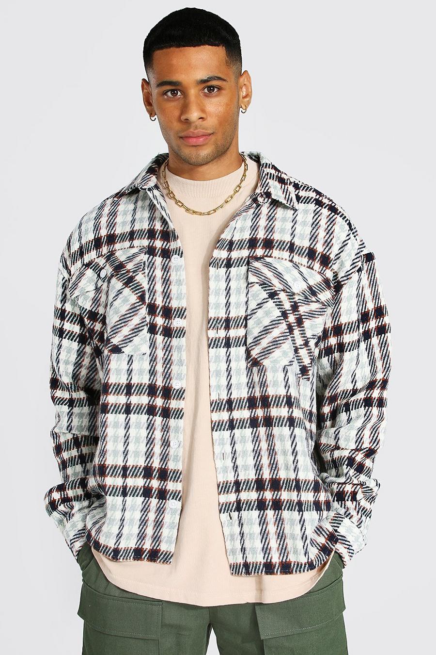 Light blue blå Heavy Weight Boxy Check Overshirt image number 1