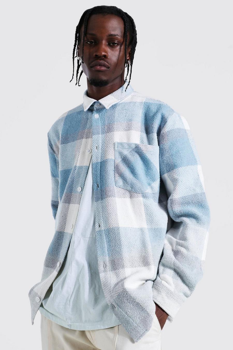 Light blue Heavy Weight Bleached Check Overshirt image number 1