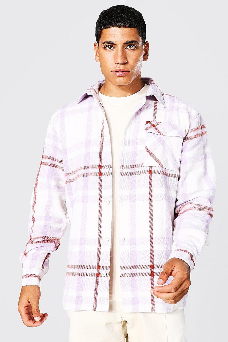 Lilac violett Heavy Weight Check Overshirt With Split Hem image number 1