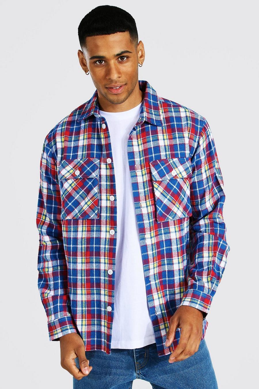 Blue Heavy Weight Check Overshirt With Split Hem image number 1