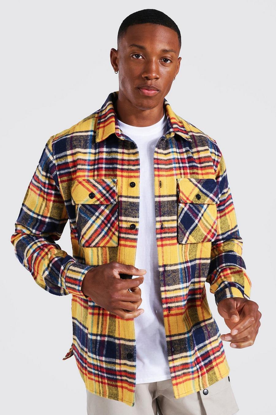 Yellow Heavy Weight Check Overshirt With Split Hem image number 1