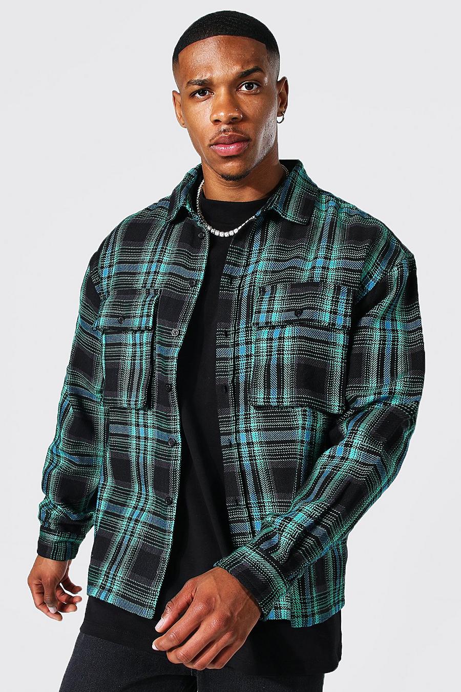 Teal green Heavy Weight Boxy Check Overshirt image number 1