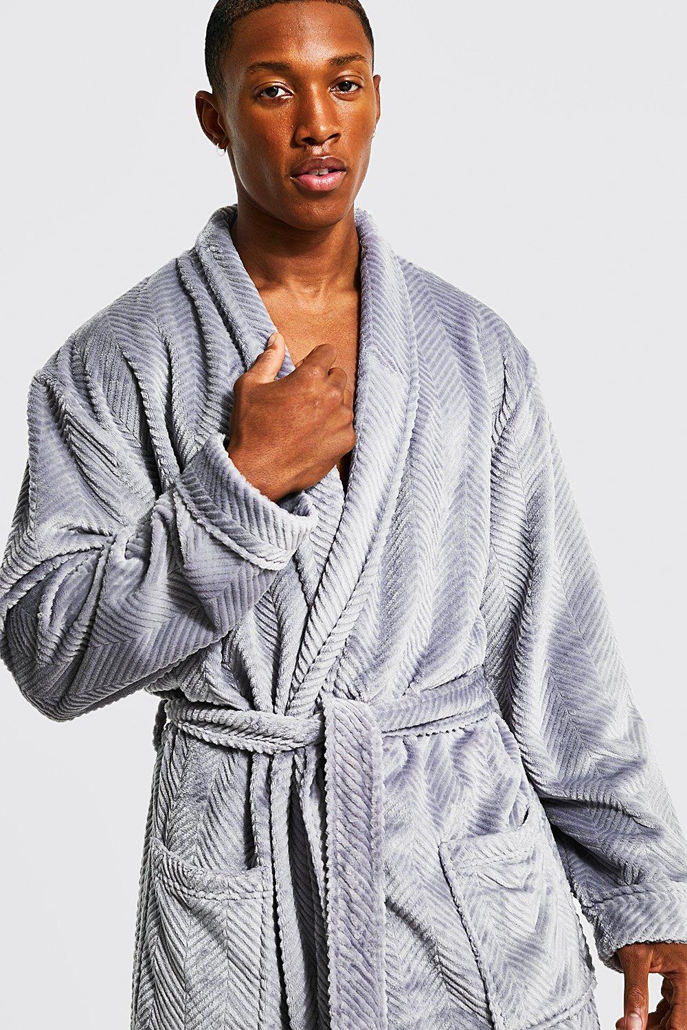 Herringbone Fleece Dressing Gown boohoo