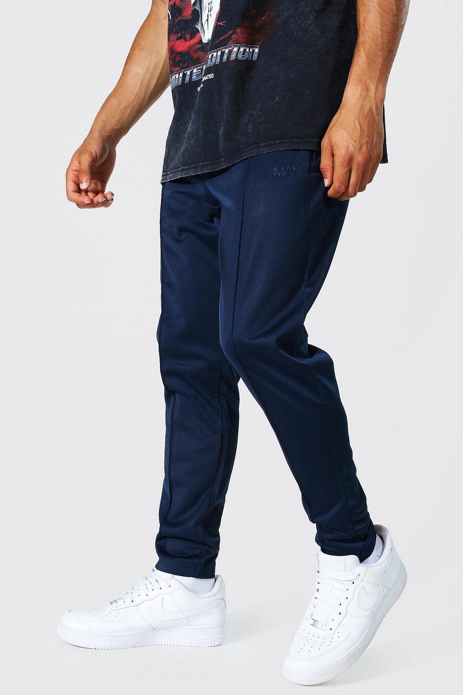 Pantalón deportivo pitillo de tejido por urdimbre con alforza, Navy blu oltremare image number 1