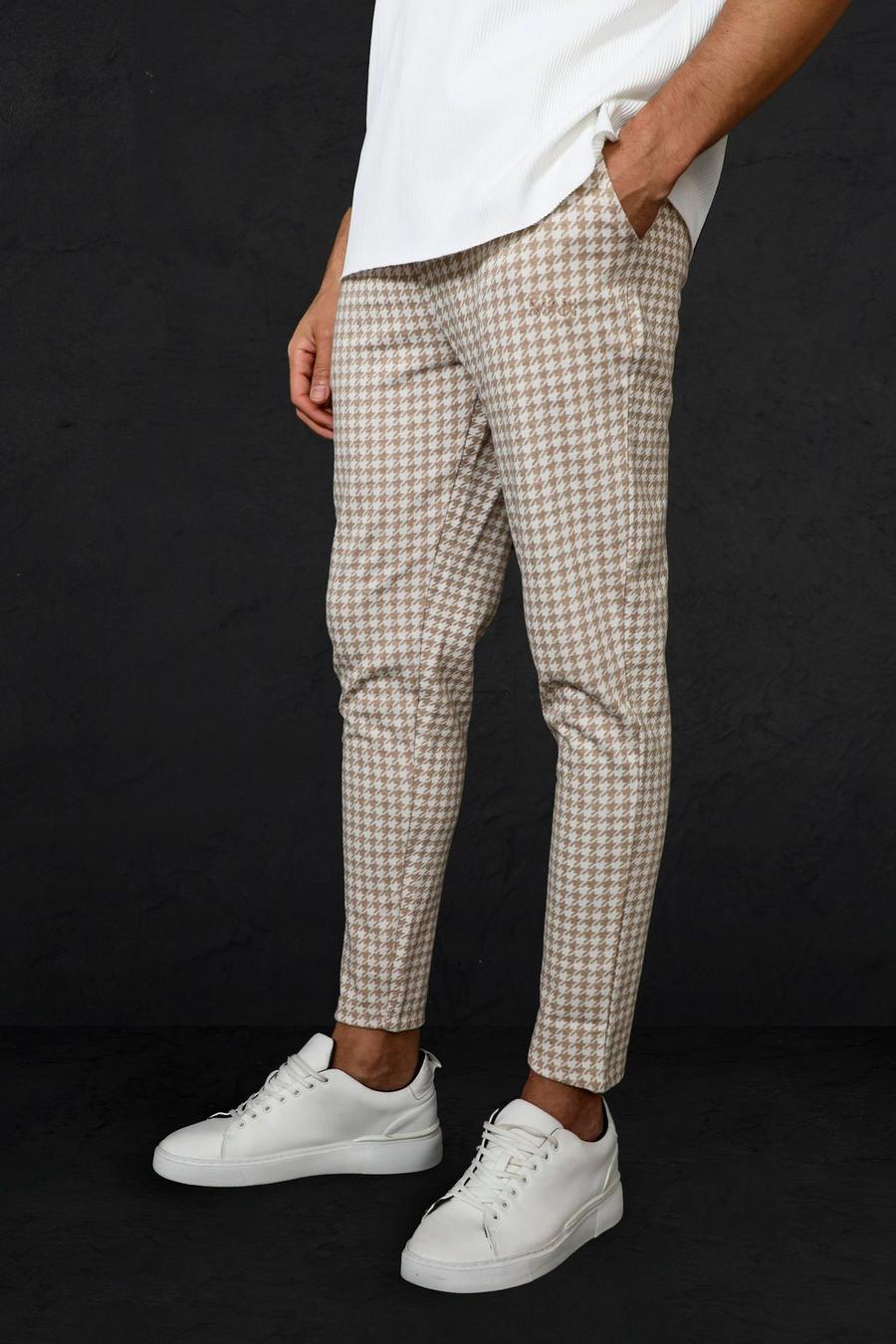 Pantaloni tuta Skinny Fit in jacquard pied-de-poule, Stone beige image number 1