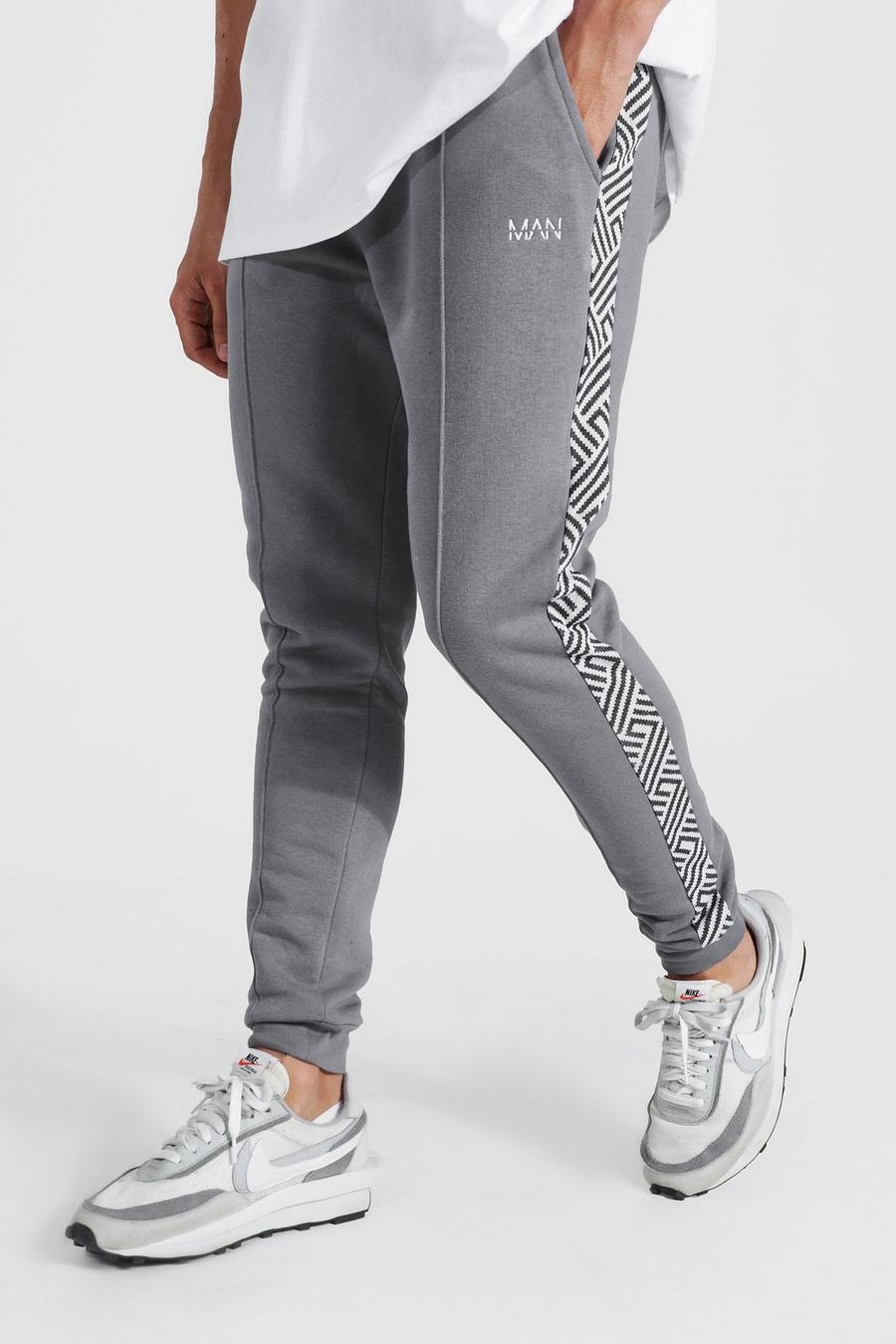 Pantalón deportivo pitillo de jacquard con panel lateral, Grey grigio image number 1