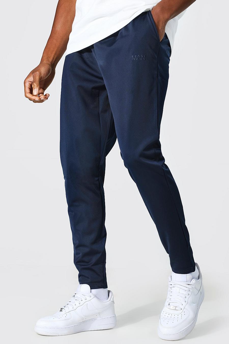 Navy marinblå Ankellånga joggers i skinny fit med midjeband i kontrastfärg image number 1