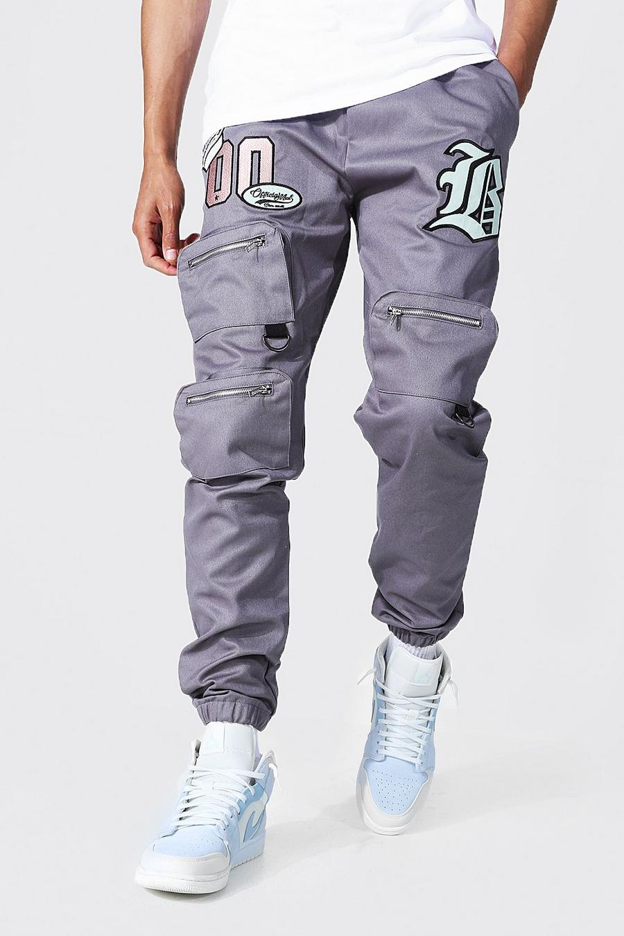 Pantaloni tuta Cargo Tall stile Varsity con tasca frontale, Grey gris