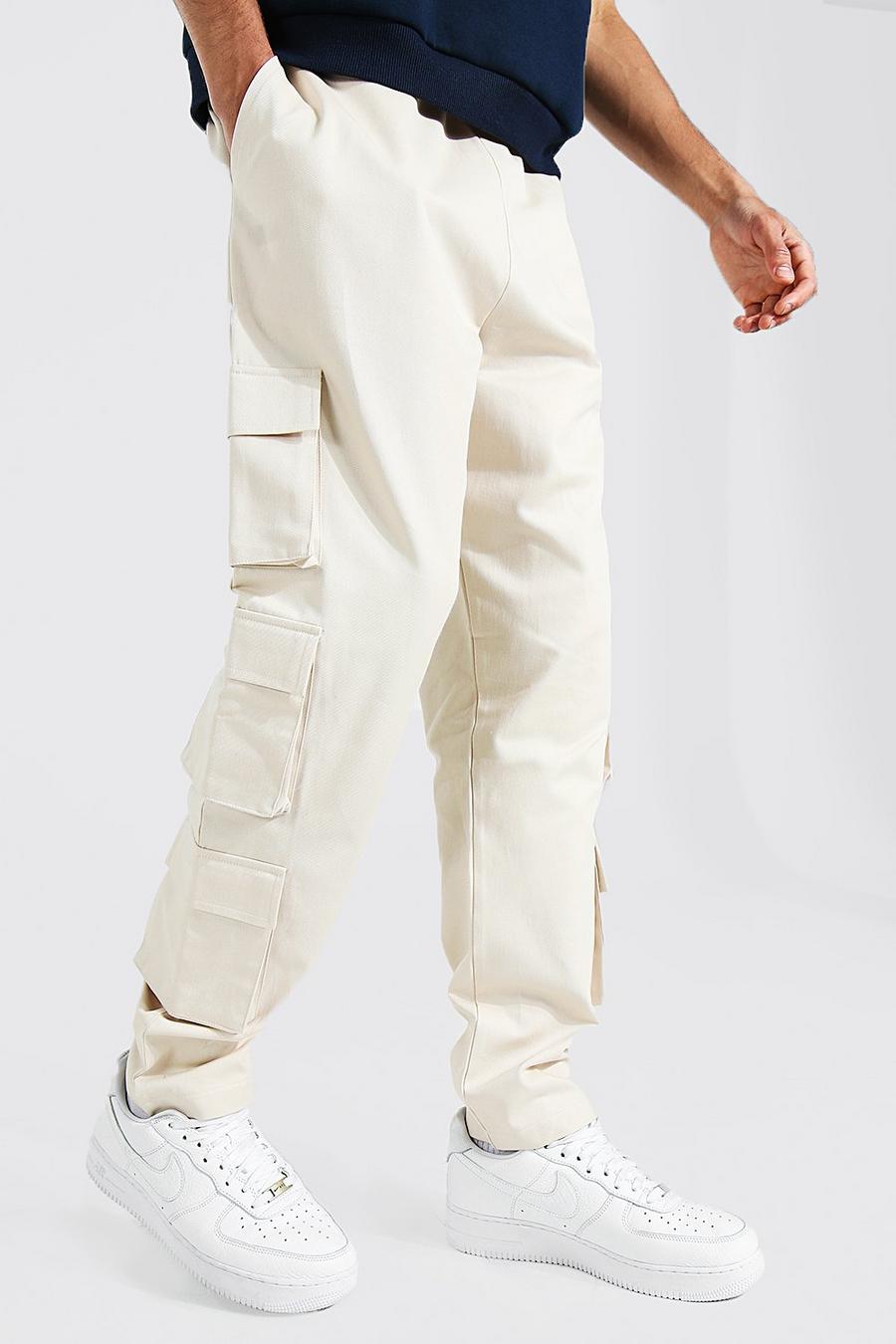 Ecru white Tall - Joggers i twill med cargofickor image number 1