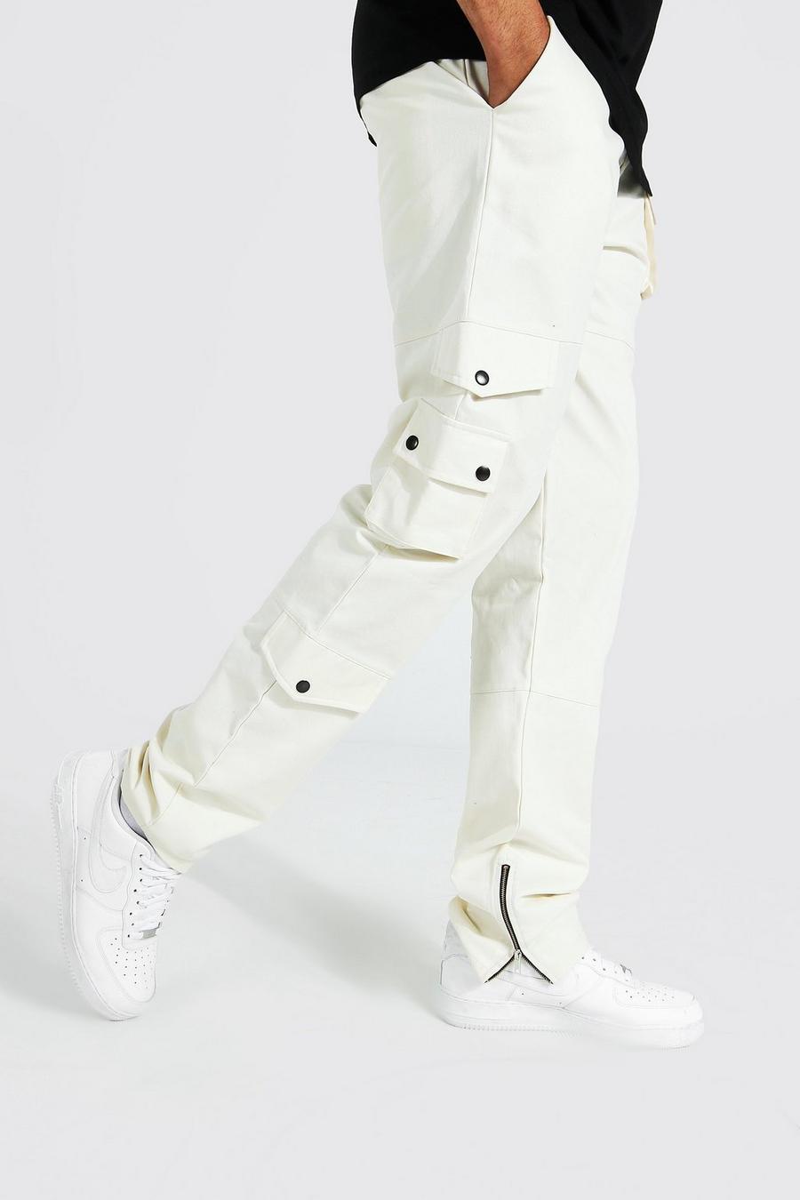 Off white blanc Tall Baggy Keperstof Cargo Broek image number 1