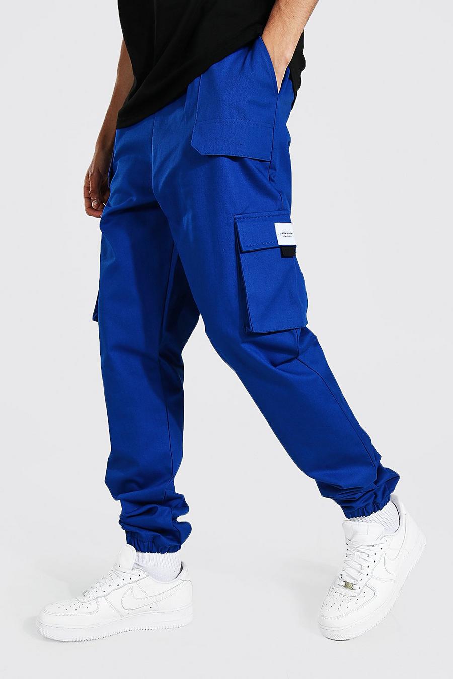 Pantaloni tuta cargo Tall in twill con cintura davanti e linguetta, Blu cobalto azul image number 1