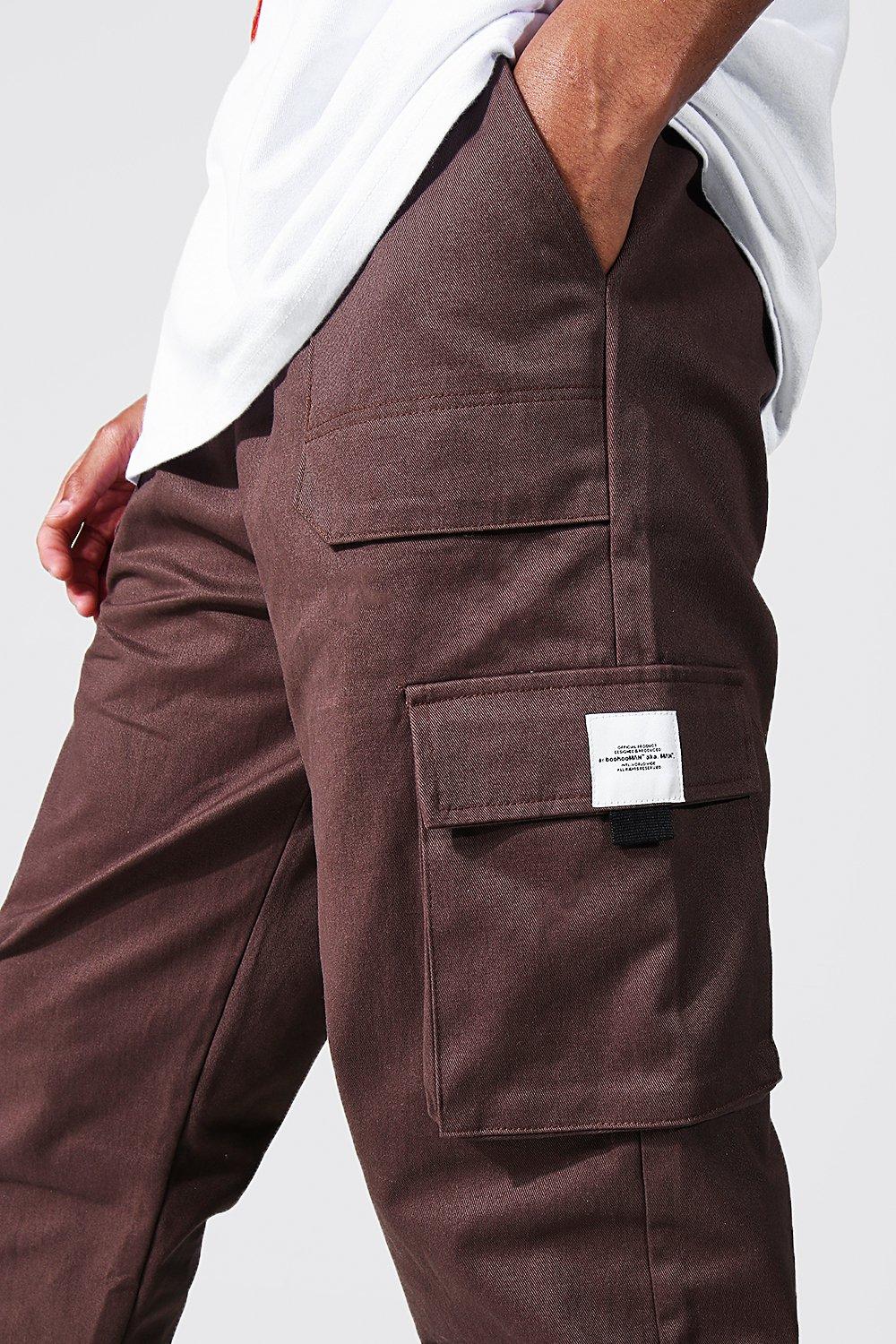 Tall Twill Belt Front Cargo Joggers With Tab