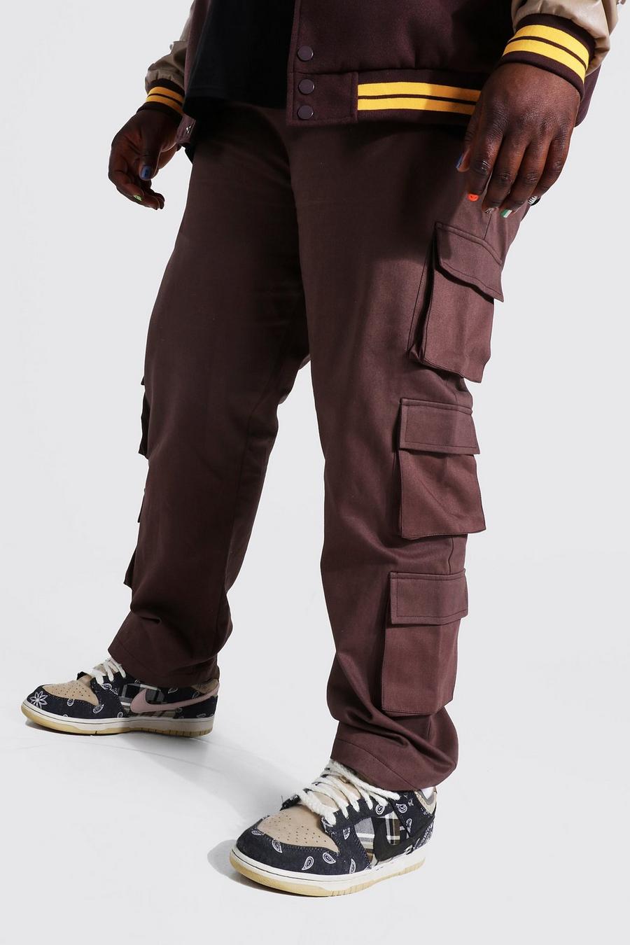 Pantalón deportivo Plus cargo de sarga con multibolsillos, Chocolate marrone image number 1