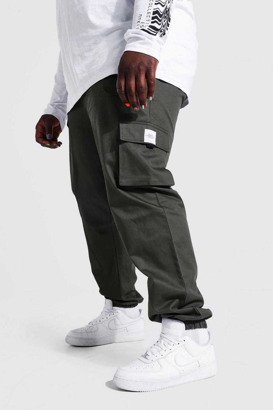 Khaki Plus Twill Belt Front Cargo Jogger With Tab image number 1