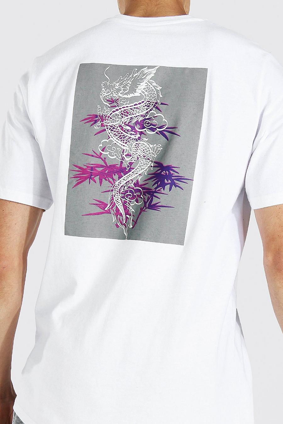 Camiseta Tall con estampado gráfico en la espalda de dragón, White blanco image number 1
