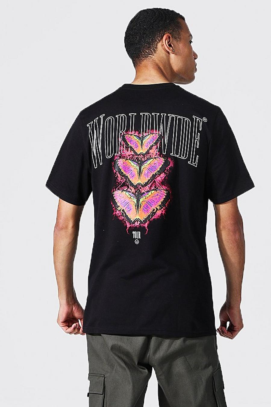 Camiseta Tall Wordlwide con mariposa, Black nero image number 1