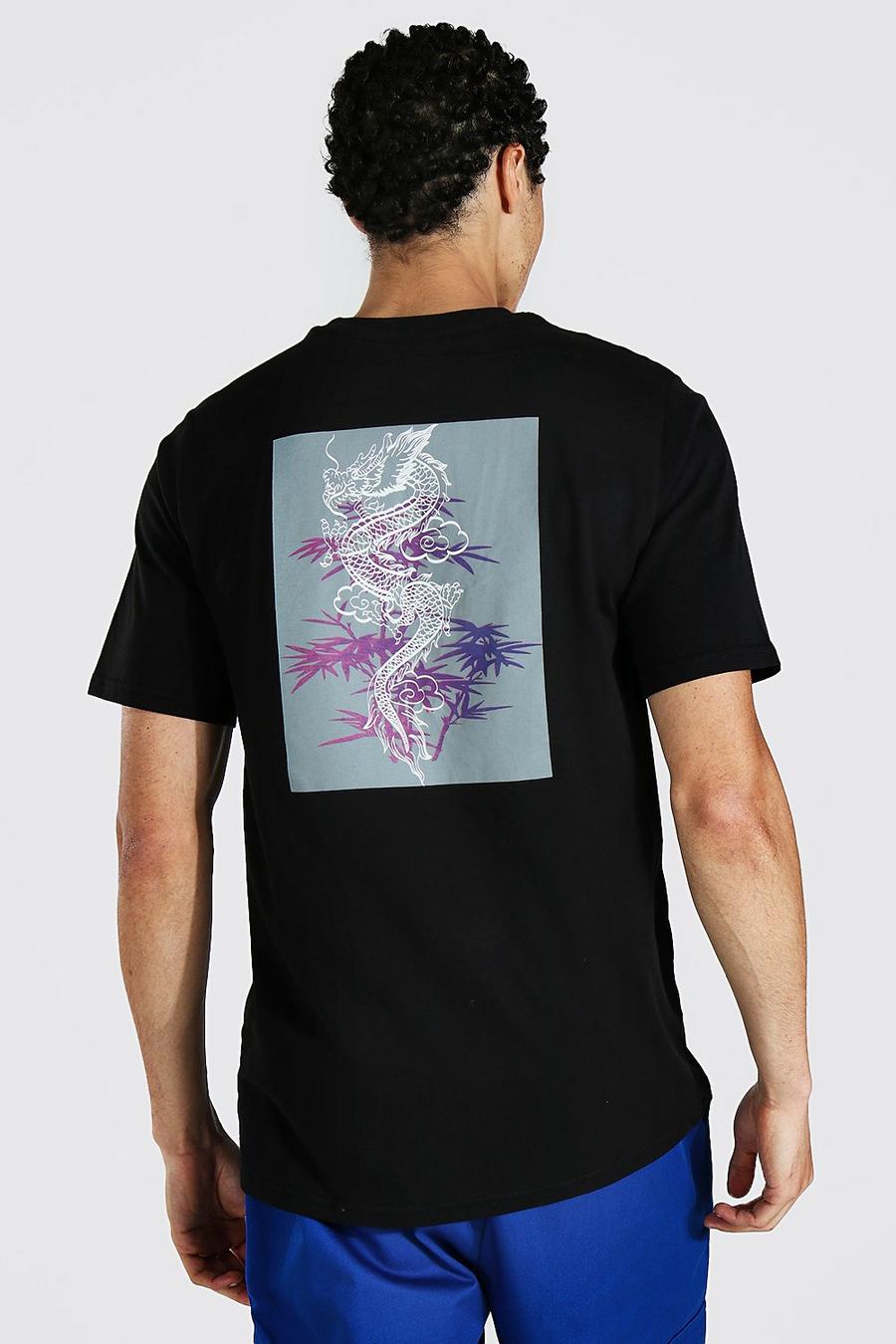 Camiseta Tall con estampado gráfico en la espalda de dragón, Black negro image number 1