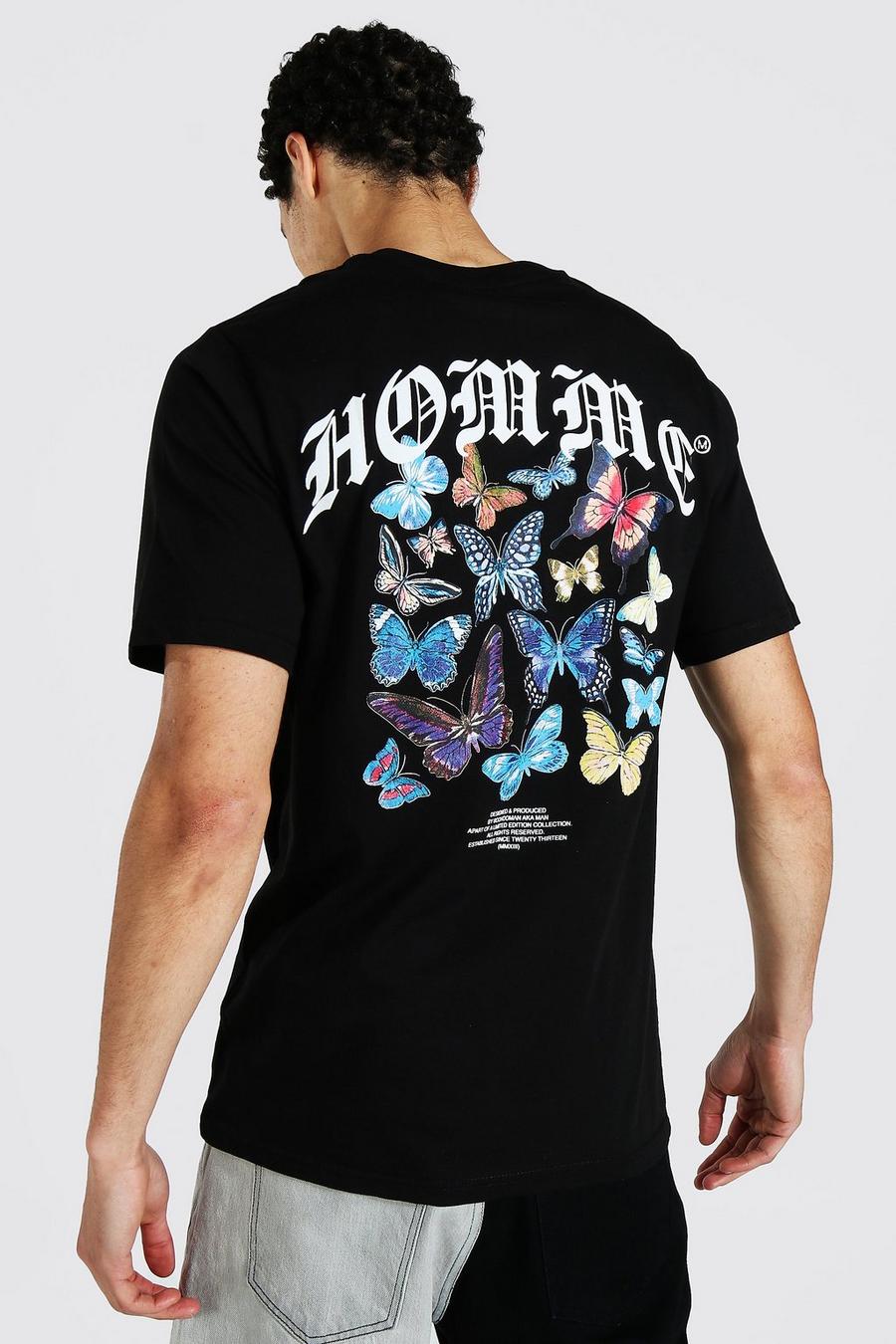 Black svart Tall Homme Butterfly T-shirt image number 1