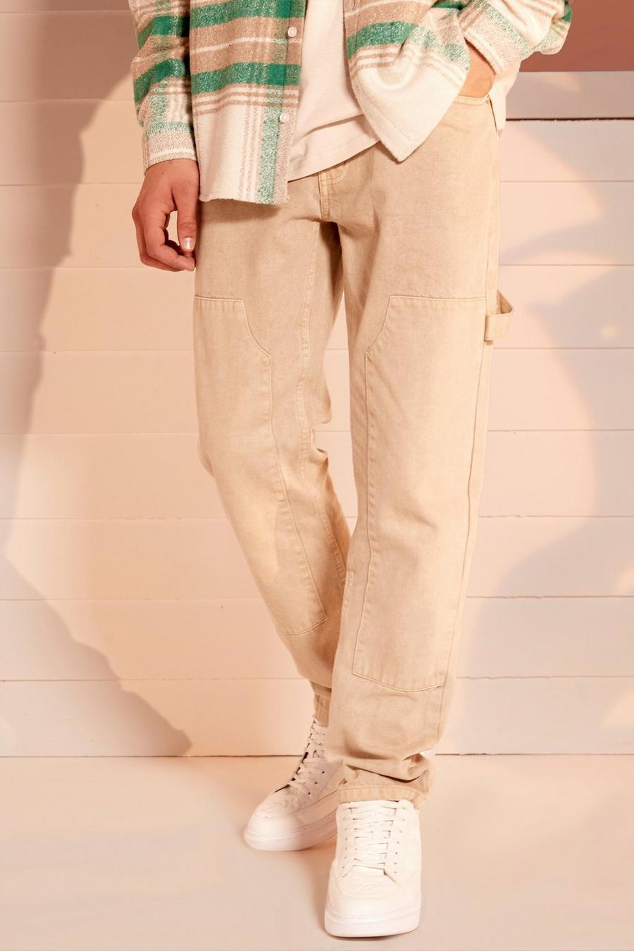 Stone beige Jeans med ledig passform image number 1