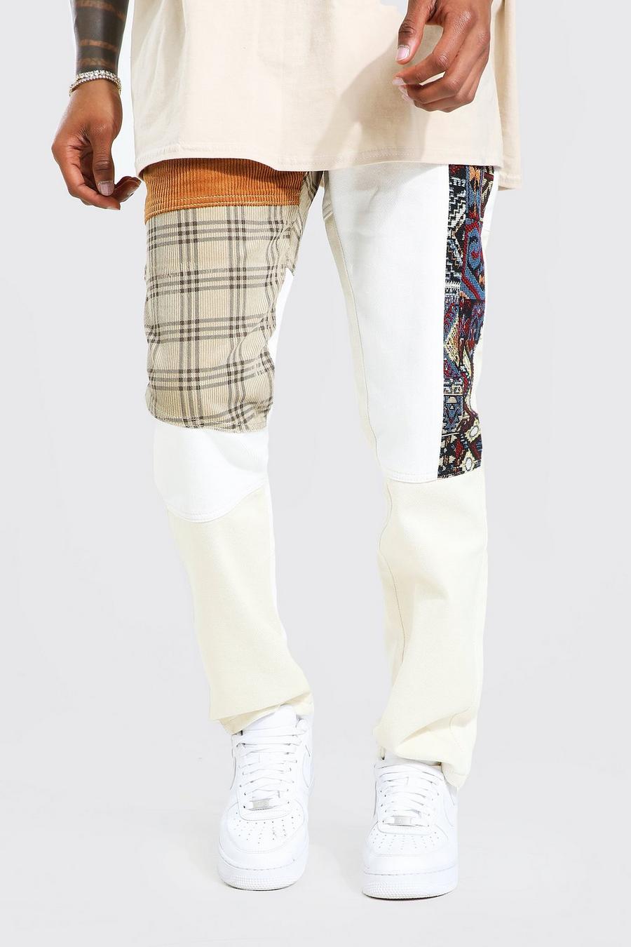 Ecru blanc Straight Leg Rigid Patchwork Jeans image number 1