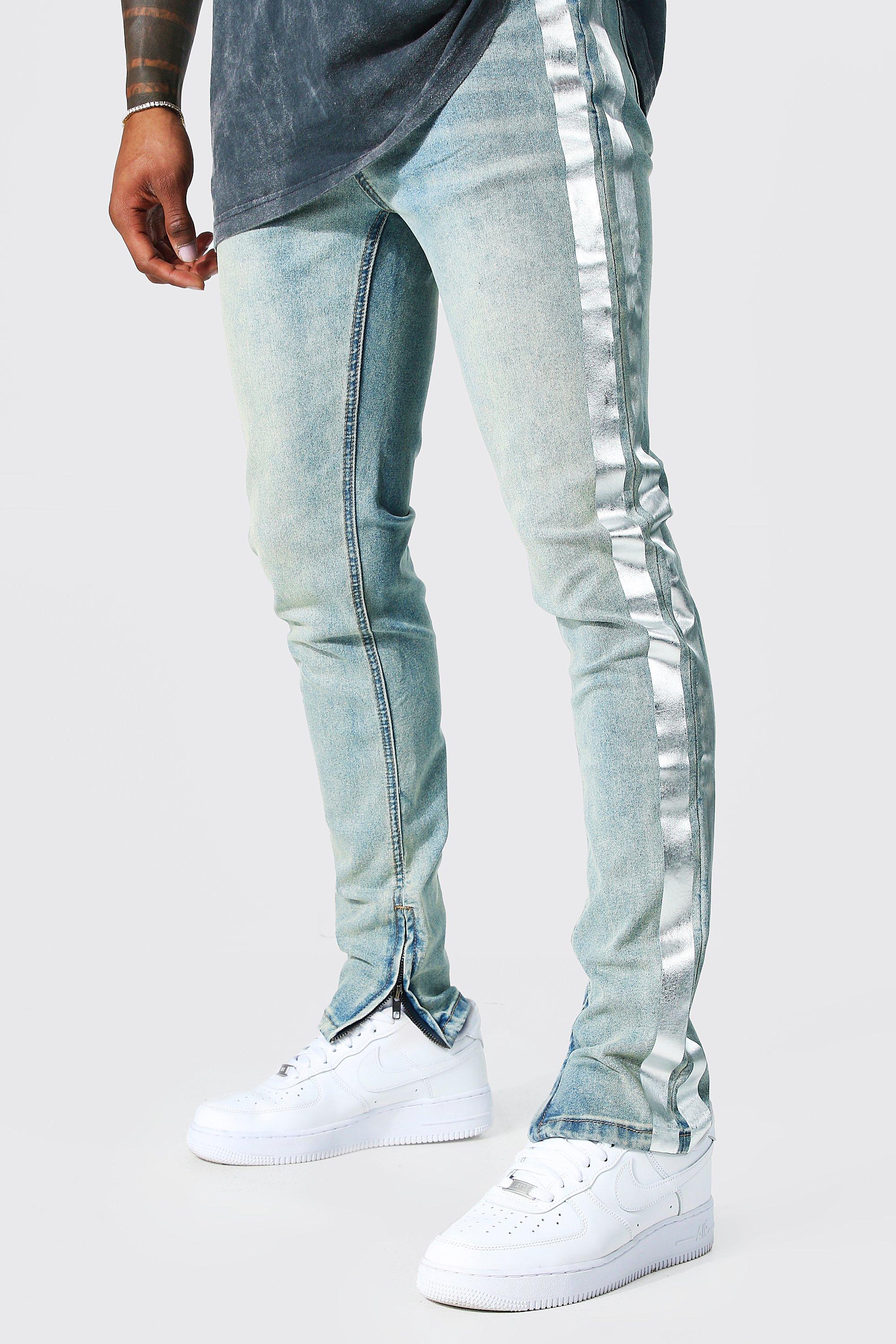 side stripe jeans men's skinny