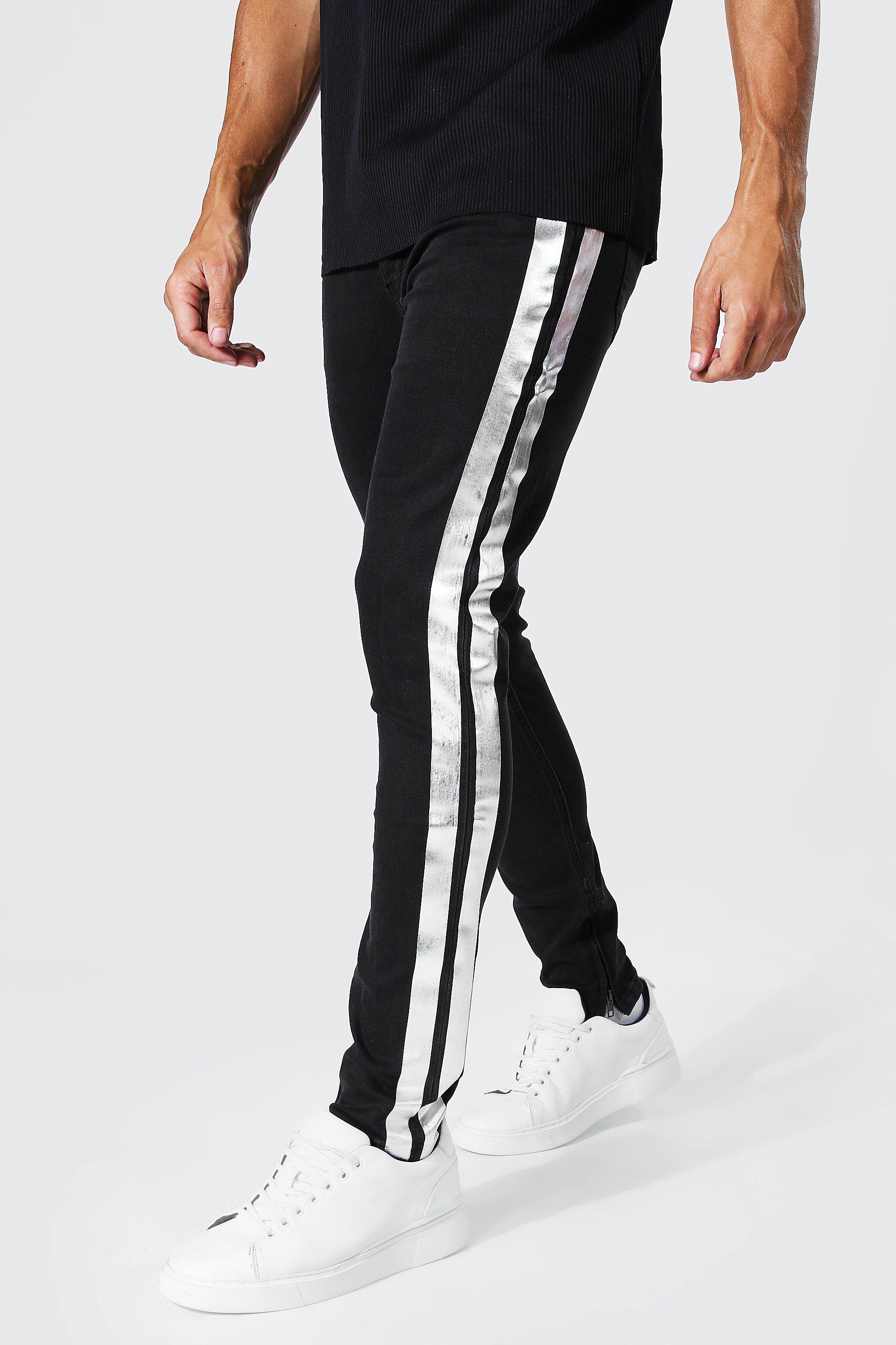 black jeans with white stripes on the side