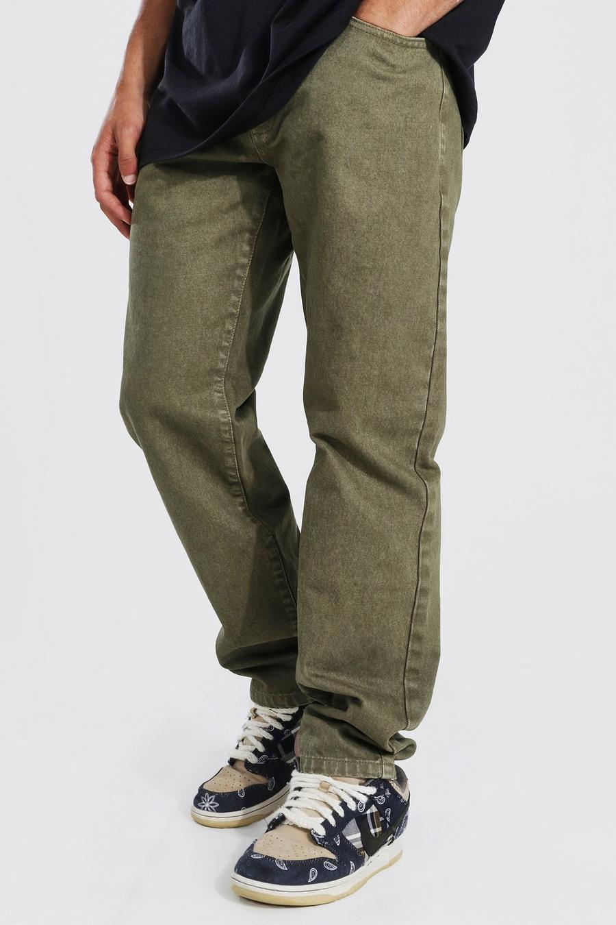 Khaki Jeans med ledig passform image number 1