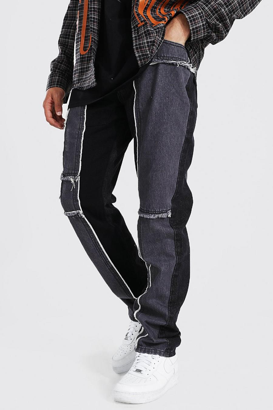 Patchwork Jeans mit geradem Bein, Washed black image number 1