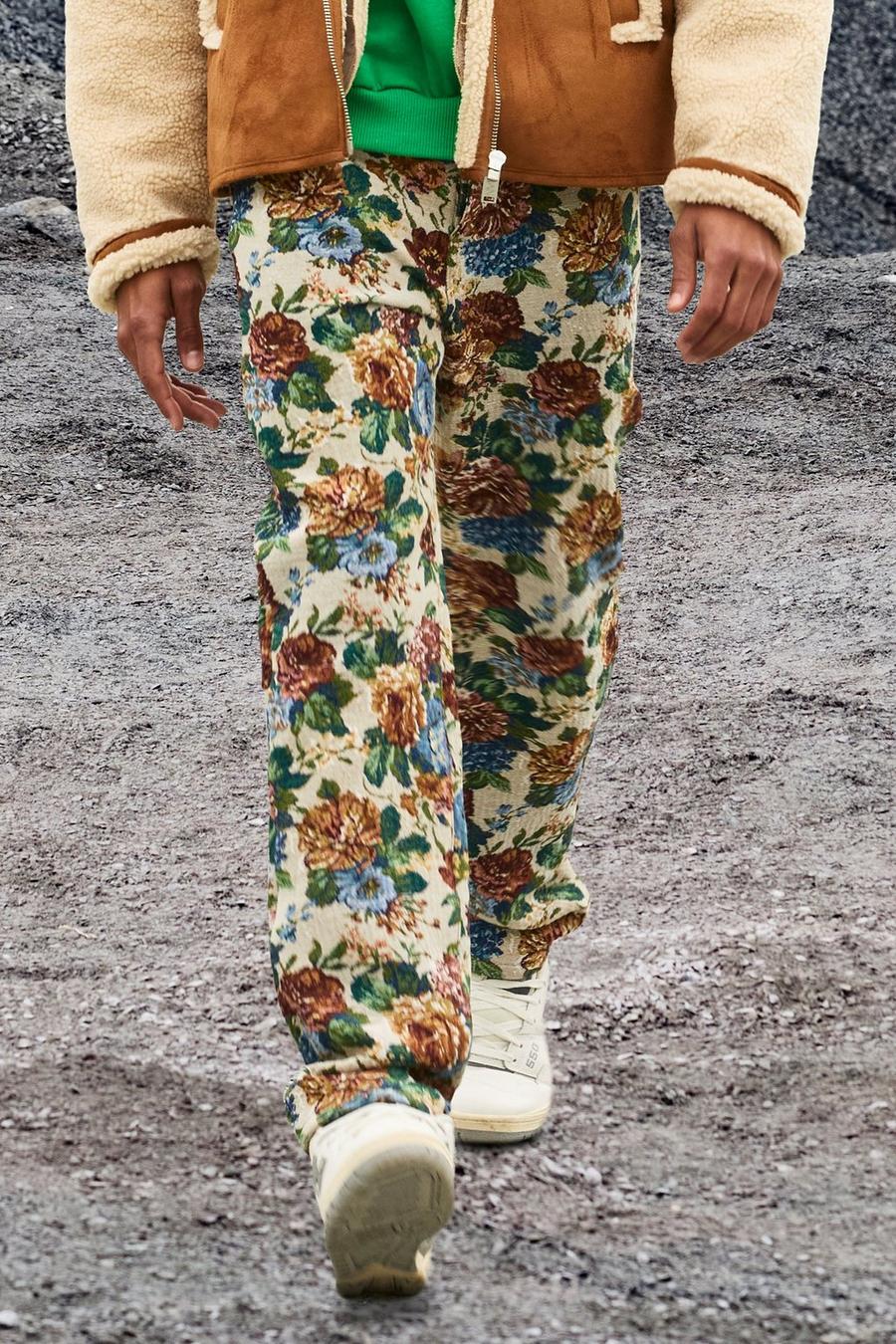 Sand Relaxed Fit Floral Tapestry Jeans image number 1