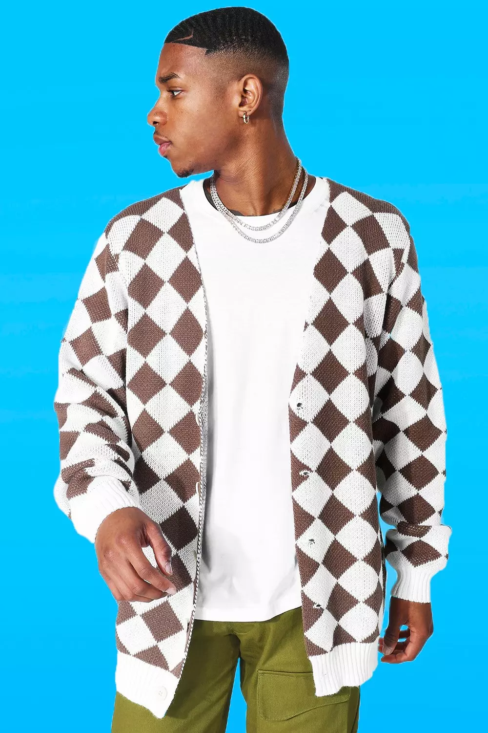 Taupe Retro Diamond Knitted Cardigan alternative image