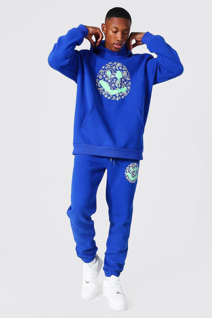 Oversize Trainingsanzug mit Paisley-Print und Drip Face, Cobalt bleu image number 1