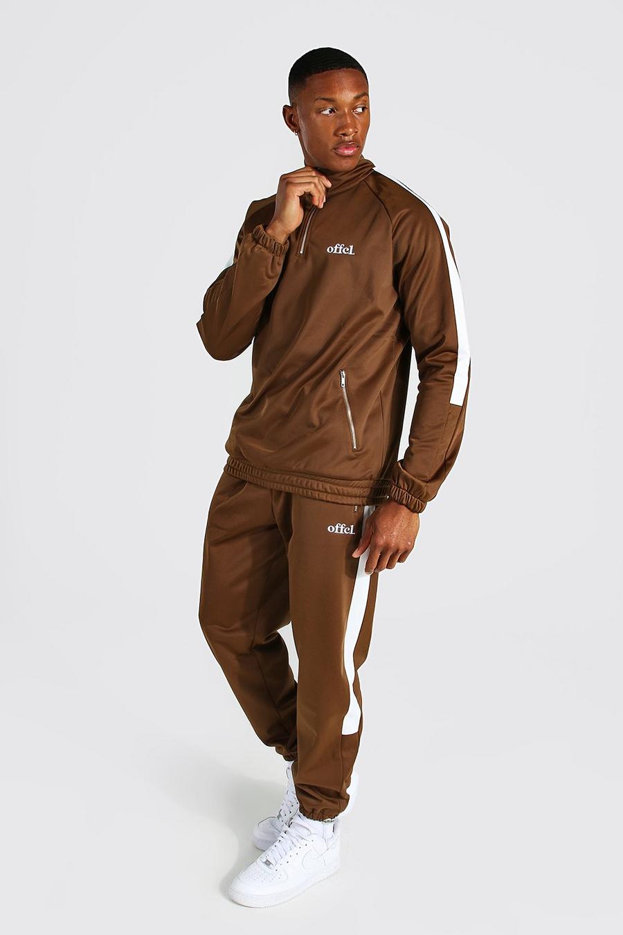 Chocolate Offcl Side Panel Half Zip Tricot Tracksuit image number 1