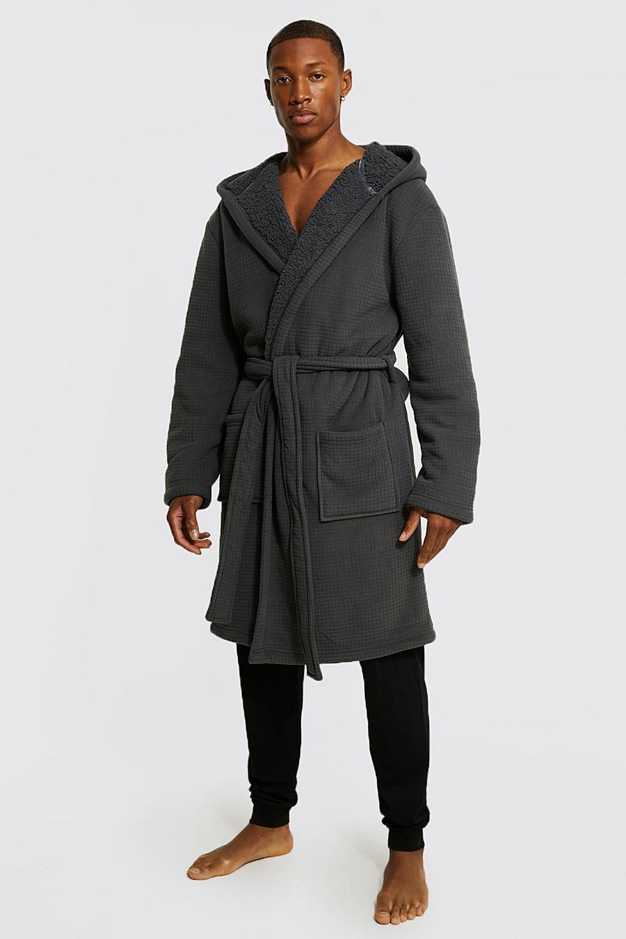 Charcoal grey Bonded Waffle and Fleece Dressing Gown  image number 1