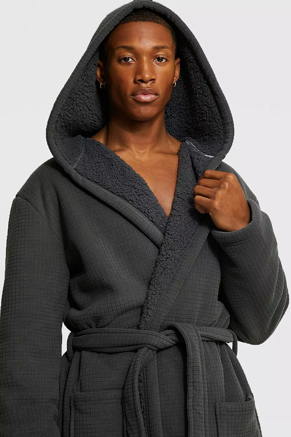 Men's Bonded Waffle Fleece Robe, Hooded