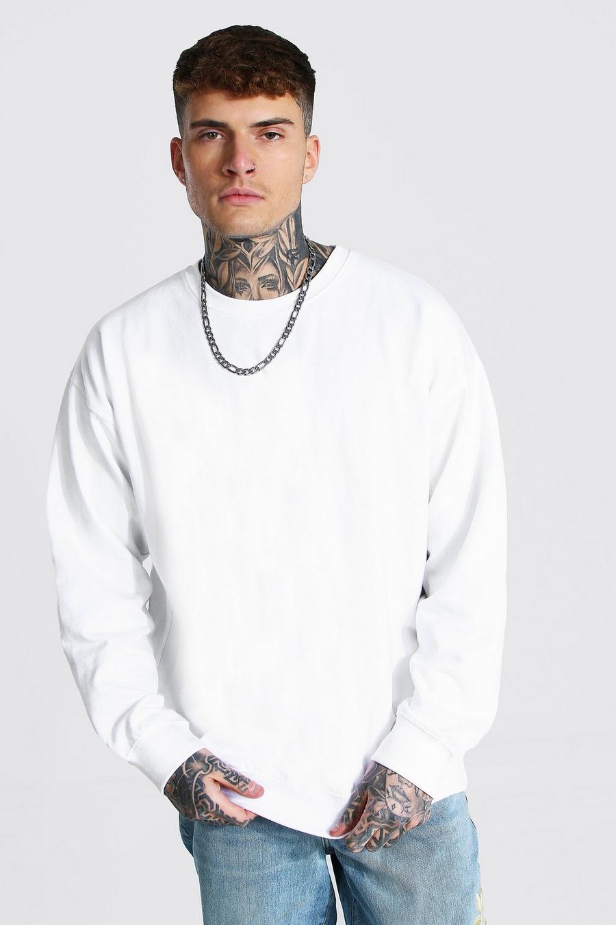 White vit Oversize sweatshirt i fleece med rund hals image number 1