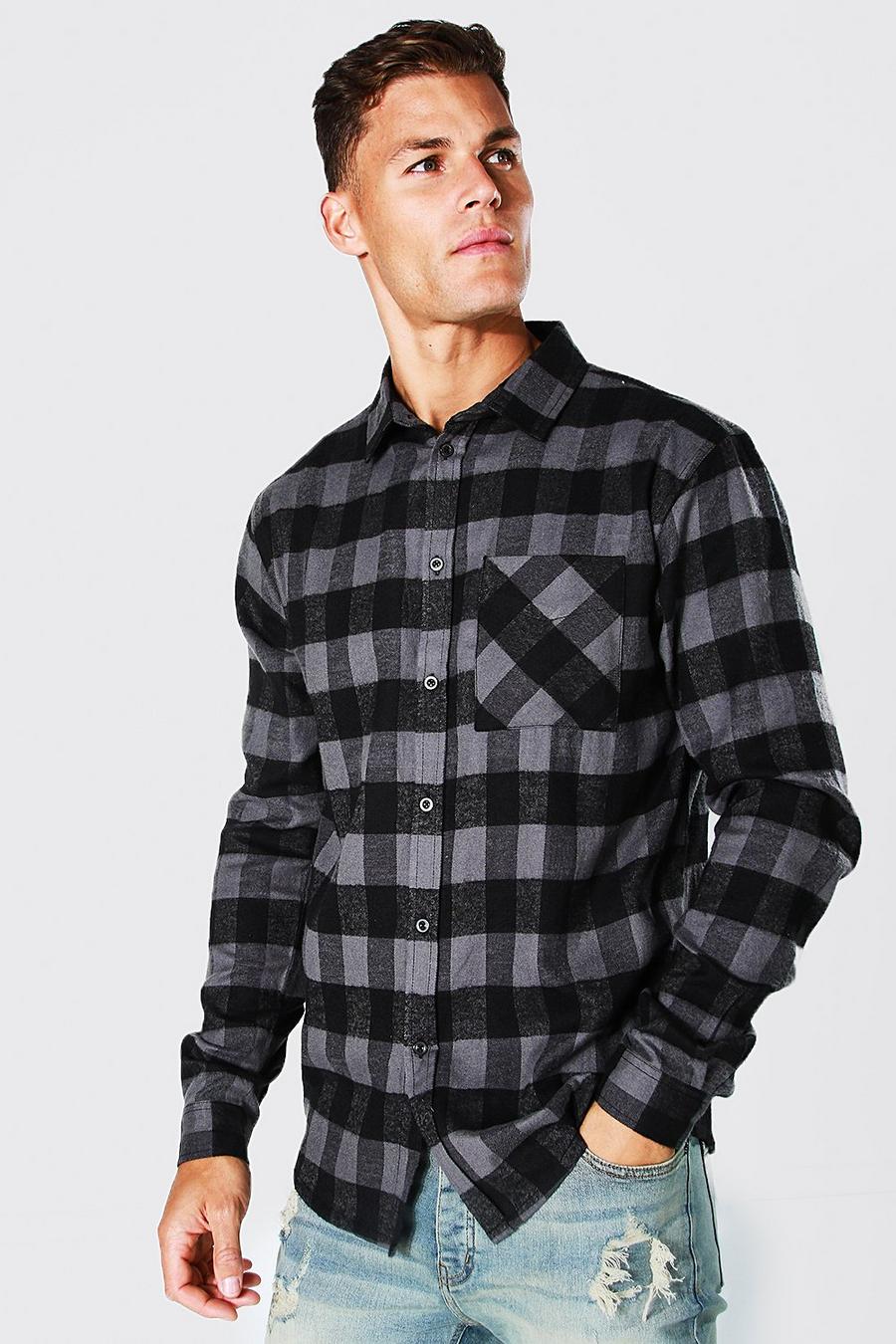 Charcoal grau Tall Long Sleeve Flannel Buffalo Check Shirt image number 1