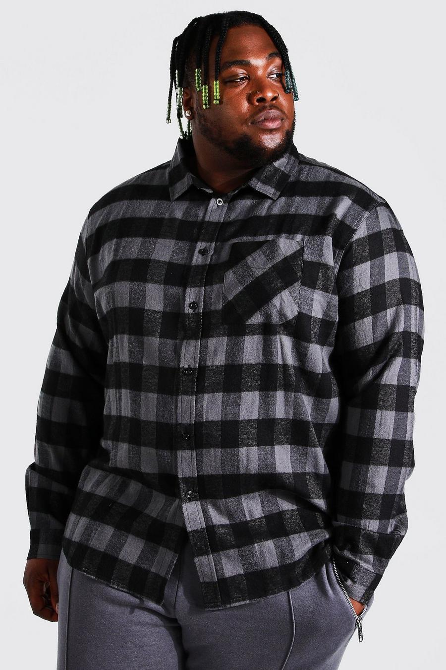 Charcoal grå Plus Long Sleeve Flannel Buffalo Check Shirt