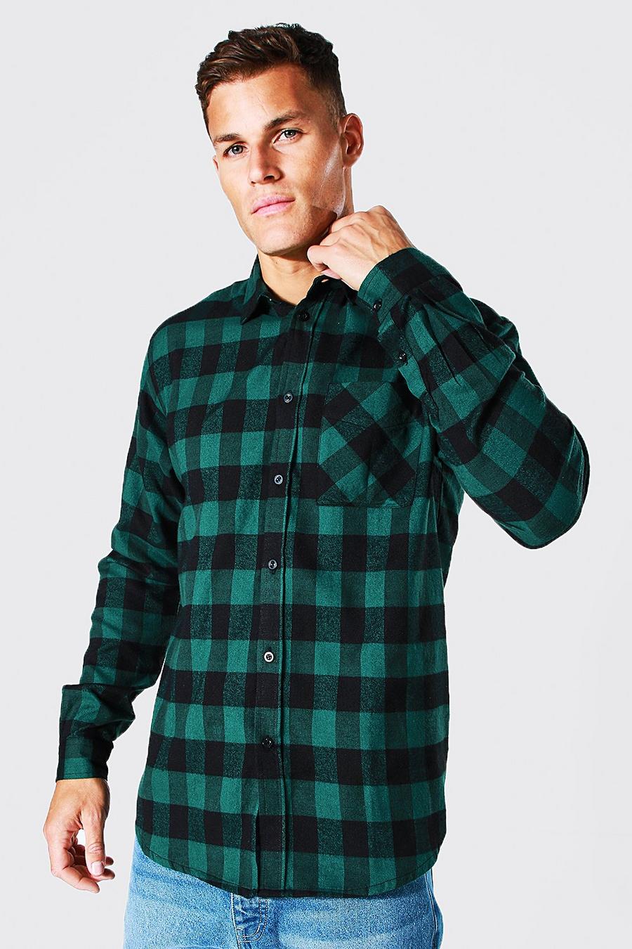 Tall kariertes Flannel-Hemd mit langen Ärmeln, Green vert image number 1