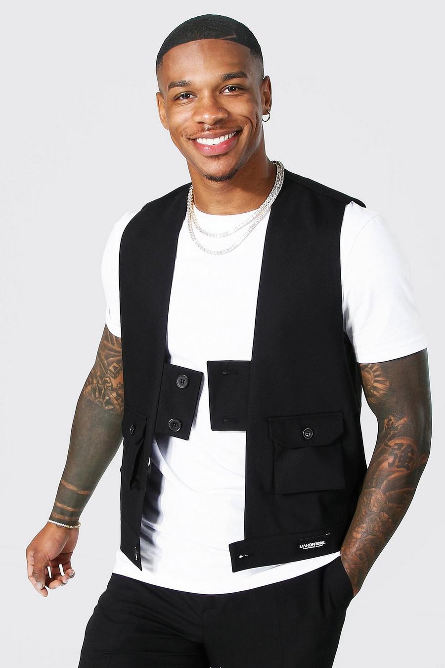 Black Man Utility Vest Style Waistcoat image number 1